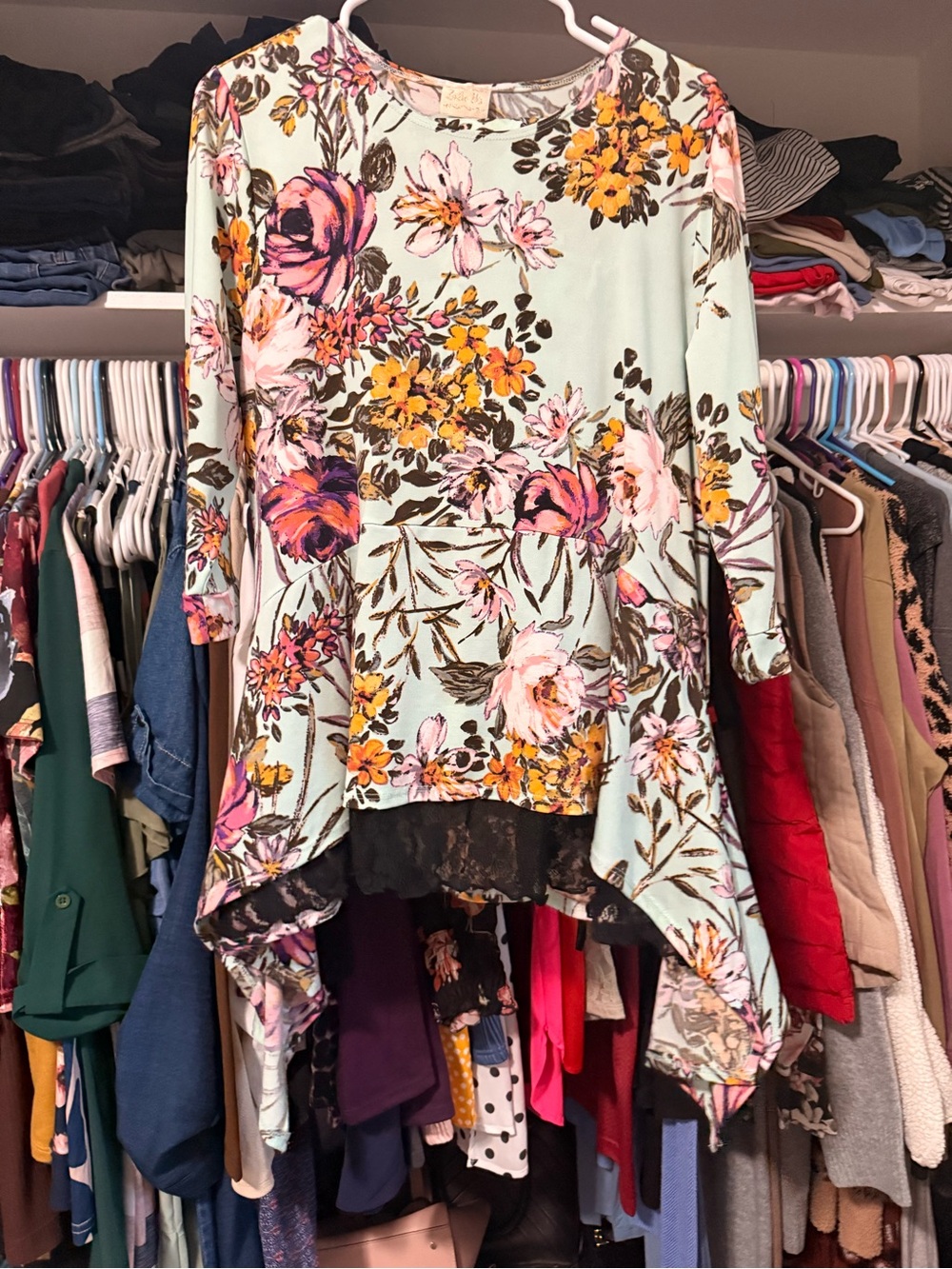 Asymmetrical Floral Dress in Mint